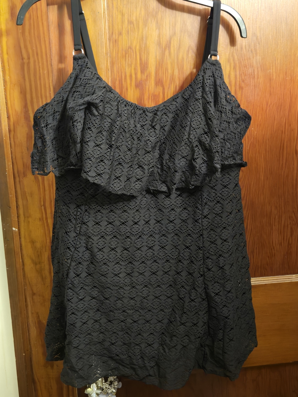 Tropical Escape Black Lace Ruffle One-Piece Swimdress